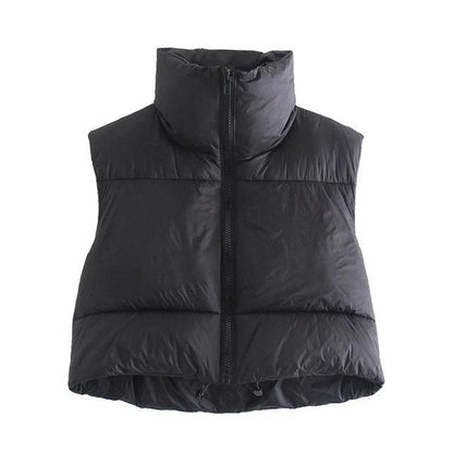 Autumn And Winter Women's Short Cotton Down Vest Short Stand-up Collar Warm Sleeveless Quilted Vest Outdoor Travel Jacket Tops