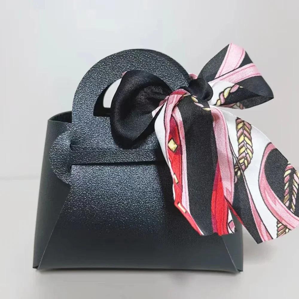 10PCS Distribute Leather Pink Gift Bags Wedding Favour Bag for Guest Mini Handbag with Ribbon Candy Packaging Box Party Decor