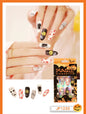 24pc/set Fashion Almond Press On Nails Art Halloween Black Ghost Design Fake Nail Pumpkin Castle Pattern Glossy False Nails Tips