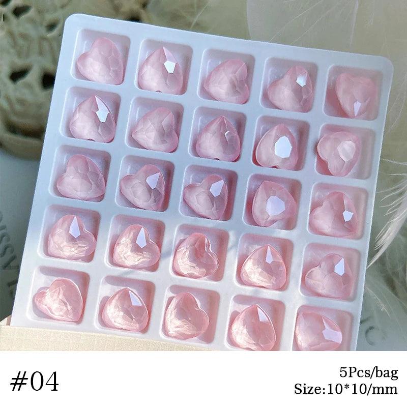 1Bag 3D Heart Nail Rhinestones Water ripple flat bottom love Charms Crystal Nail Art Decorations Gem Kawaii Resin Nails Gems