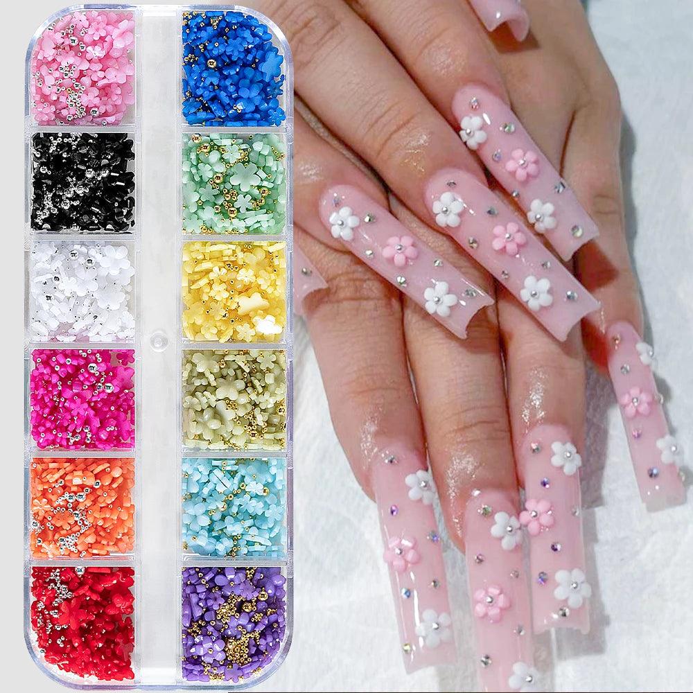 12 Grids White Half Round Pearl Nail Art Rhinestone Mix Size Flatback Caviar Beads Nail Charms Jewels Pearl Manicure Tip Gems