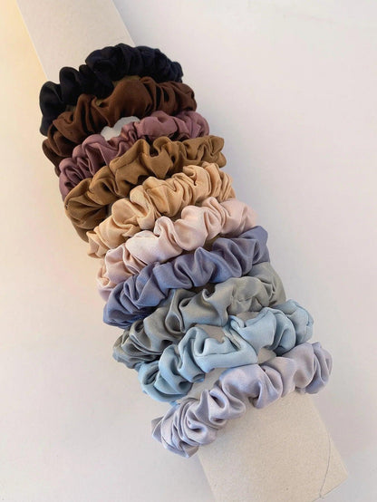 10pcs/pack Women Colorful Skinny Elastic Hair Band Solid Color Satin Scrunchies 6.5cm Small Hair Rope Simple Head Band Hair Tie