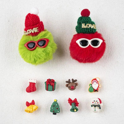 Miniso Christmas Theme Shoes Charms Set Cute Plush Hairball Shoe Decoration Accessories Cartoon Style Shoe Xmas Party Gifts