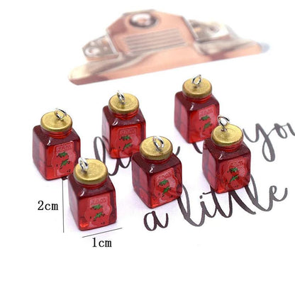 10pcs Mini Strawberry Jam Resin Charms Lovely Bread Flavoring Bottle Small Pendant DIY Chef Earring Keychain Cute Jewelry Make