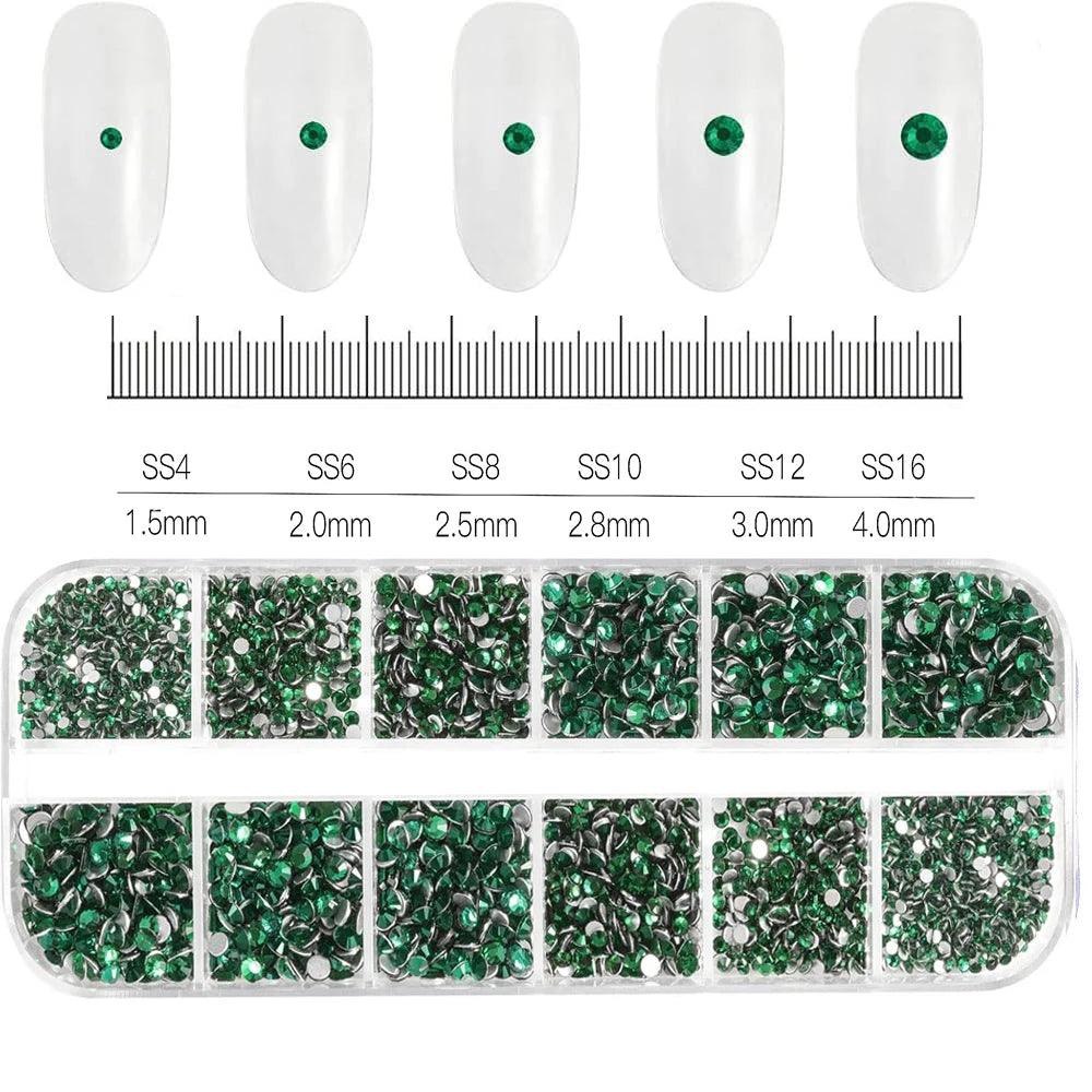 12Gird 3D Glass AB Crystal Nail Art Rhinestones Kit Flatback Round Bead Charm Gem Stones Jewelry Diamond with Tools for Nail Art