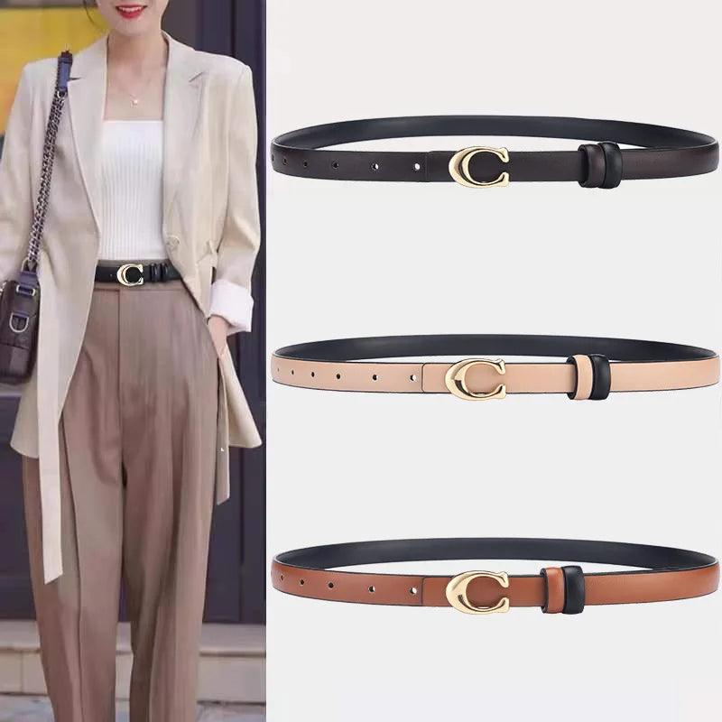 Fashionable Women's Double-sided Belt Fashionable Slim Fit Decoration Widened Belt Denim Skirt Casual Style with Metal Buckle