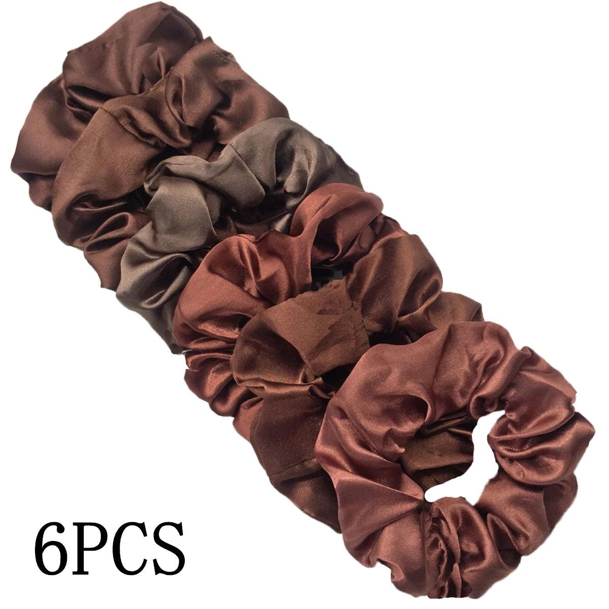 6pcs/lot Hair Scrunchies Bands Scrunchy Ties Ropes Ponytail Holder for Women or Girls Accessories Satin Headwear Solid 100 Color