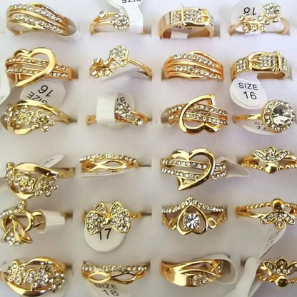 10pcs  Rings Bulk Fashion Sparkling Rhinestone Crystal Rings For Women Mix Style Gold Plated Wedding Engagement Jewelry