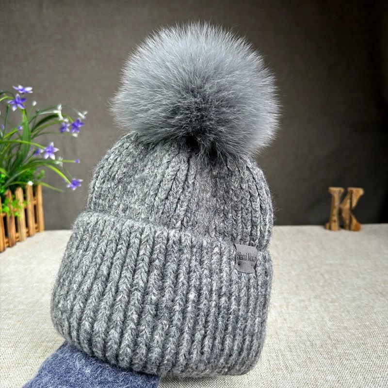 Big size New Brand fur pompom hat Fashion traveling hats for women girl High quality rabbit fur winter Warm Female beanies