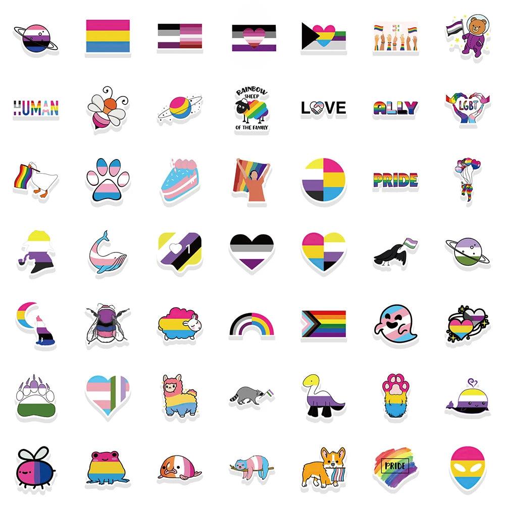 10/30/50/100PCS Mix Nonbinary Pansexual Transgender Bisexual Asexual Pride Stickers LGBT Skateboard Laptop Guitar Car Sticker