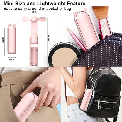 Portable Fan Super Mini Handheld Fan USB Rechargeable Fan Foldable Hand Held Small Pocket Fan with 2000mAh Power Bank 3 Gears