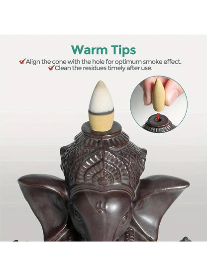 1pc Ganesha Waterfall Incense Burner, Ceramic Backflow Censer Incense Holder, Yoga Aromatherapy Elephant Ornament Home Decor - HighGloss Shop