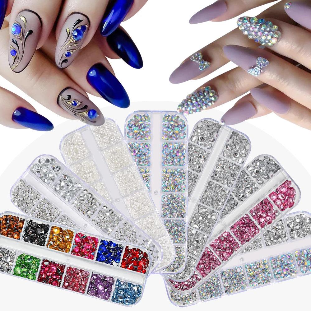 12 Grids White Half Round Pearl Nail Art Rhinestone Mix Size Flatback Caviar Beads Nail Charms Jewels Pearl Manicure Tip Gems - HighGloss Shop