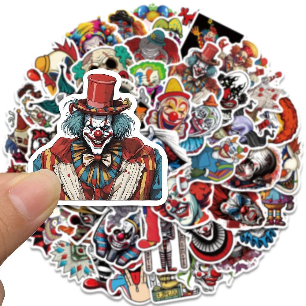 50PCS Horrific Circus Acrobatics Clown Art Funny Stickers Vintage Aesthetic Graffiti Decals Scrapbook Car Bottle Sticker Gift