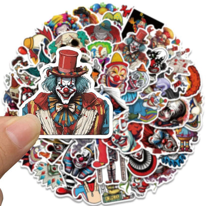 50PCS Horrific Circus Acrobatics Clown Art Funny Stickers Vintage Aesthetic Graffiti Decals Scrapbook Car Bottle Sticker Gift