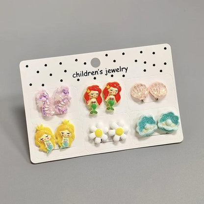 Rainbow Unicorn Butterfly Non Piercing Clip on Earring for Kids Girls Children Christmas Gift 6PRS/SET