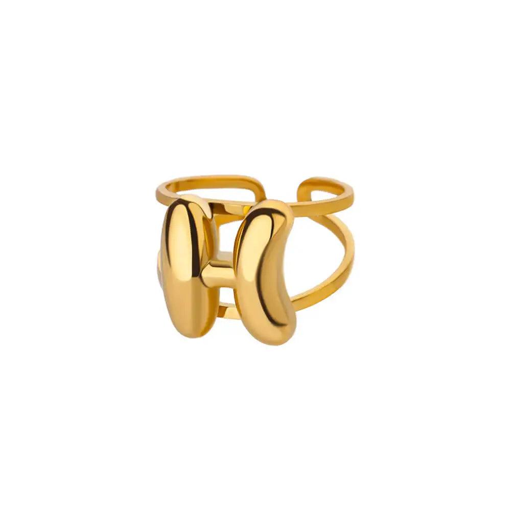 Gold Color A-Z Letter Alphabet Rings for Women Gothic Double Layer Thick Initial Letter Femme Ring Stainless Steel Jewelry Gift