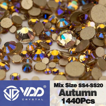 VDD 1440Pcs SS4-SS20 Mix Size Clear Crystal Non HotFix Gold Flatback Rhinestones Glitter Stones Nail Art DIY Crafts Decorations