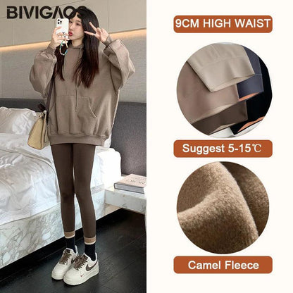 BIVIGAOS Autumn New Thin Rabbit Fleece Shark Leggings Women High Waist Elastic Pressure Slim Sport Fitness Winter Warm Leggings