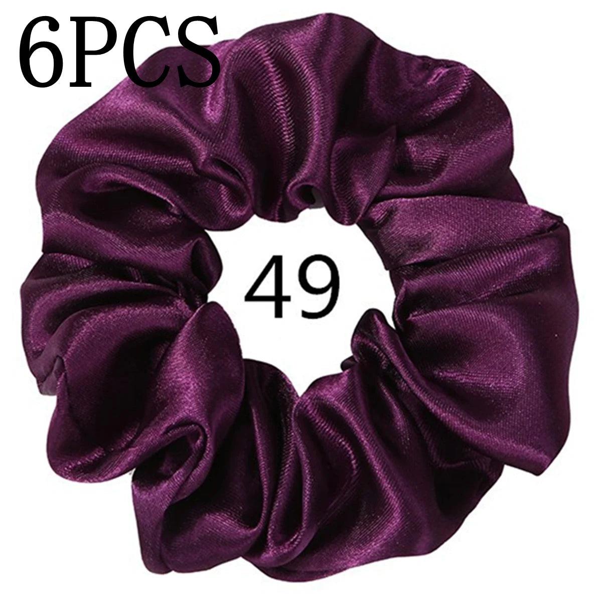 6pcs/lot Hair Scrunchies Bands Scrunchy Ties Ropes Ponytail Holder for Women or Girls Accessories Satin Headwear Solid Color Set