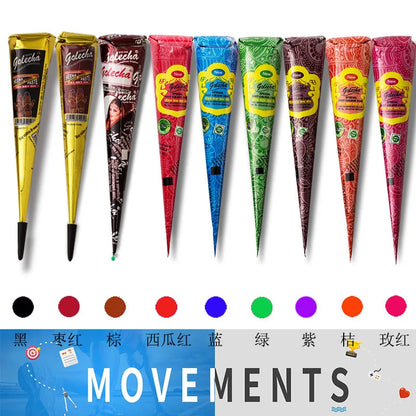 12Pcs Indian Henna Cones Paste Tattoo Temporary For Sexy Women Art Sticker Special Body Hands Art Paint 25g