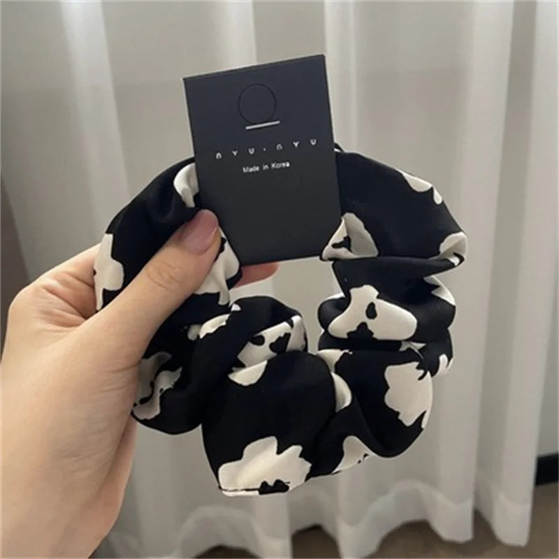 Design Elastic Hair Bands Scarf Women Silk Ponytail Holder Girl Hair Rubber Bundles Hair Tie Black Scrunchies Korean Headdress