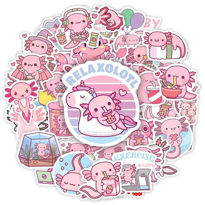 Kawaii Cartoon Axolotl Stickers Cute Animal Kids DIY Toy Gift Graffiti Decal for Phone Luggage Laptop Scrapbook Waterproof