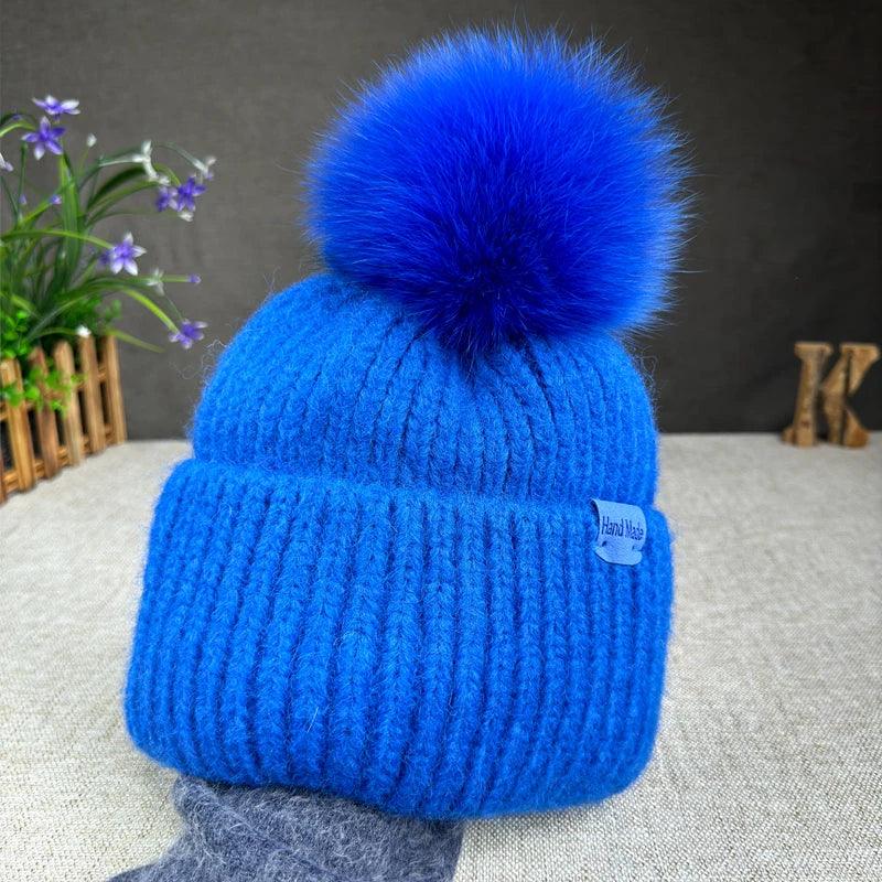 Big size New Brand fur pompom hat Fashion traveling hats for women girl High quality rabbit fur winter Warm Female beanies