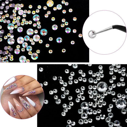 Multi-Size Nail Rhinestones 3D Crystal AB Diamonds Gems Makeup Beauty Nail Art Decorations With Picker Dotting Pen Tweezers Set