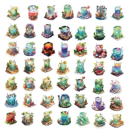 10/30/50pcs INS Style Art Drink Aesthetic Stickers Cartoon Plant Decals Kids Toys DIY Laptop Phone Scrapbook Decoration Sticker