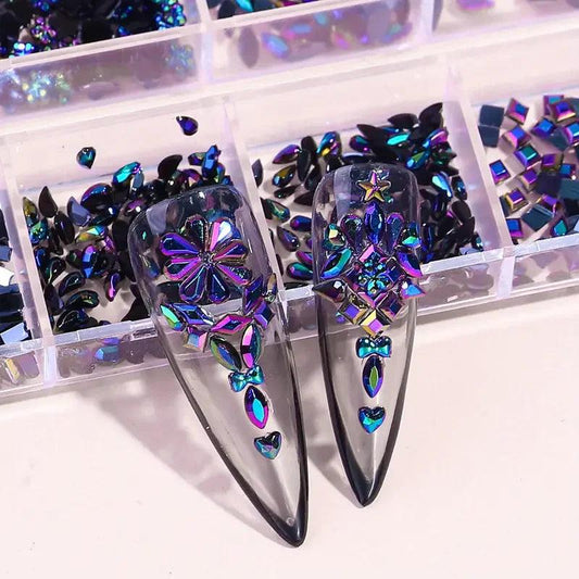 Multi Shapes 3D Flat Bottom Nail Rhinestones Colorful Nail Gems Glass AB Crystal Kit Nail Charms For DIY Manicure Craft Decora