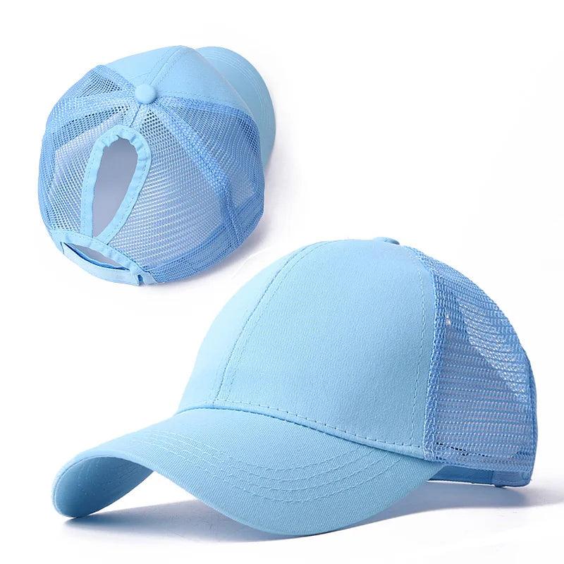 Ponytail Baseball Cap Summer Women  Adjustable Simple Fashionable Solid Colors Messy Hat Casual Cotton Girl Snapback Mesh Cap