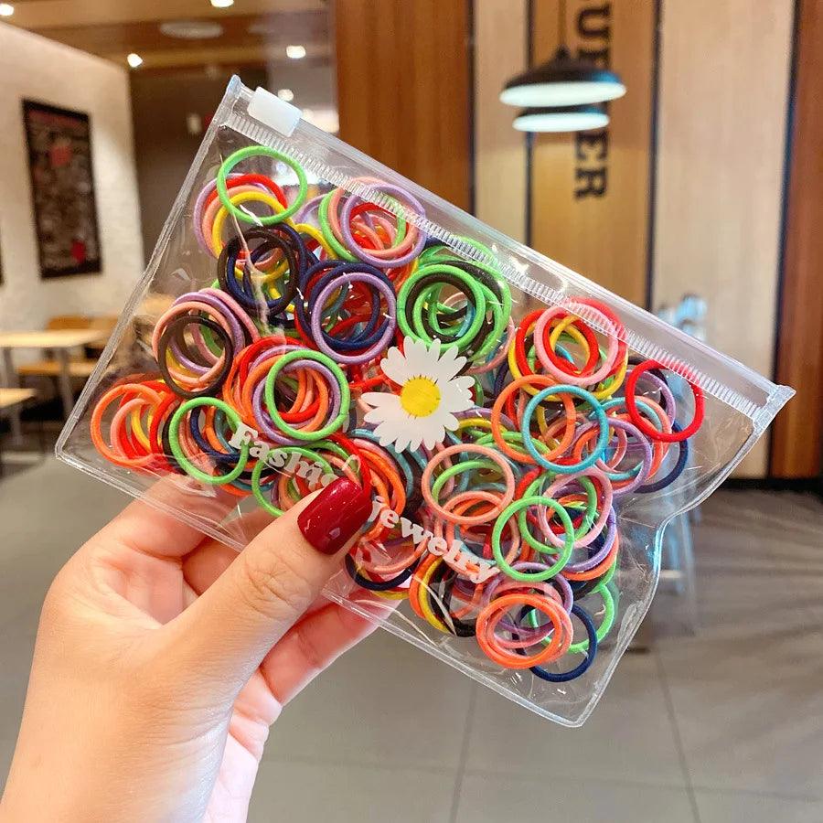 100CS Colorful Small 2CM Baby Girls Hair Bands Elastic Rubber Bands Kid Hair Ties Ponytail Holder Headbands Hair Accessories