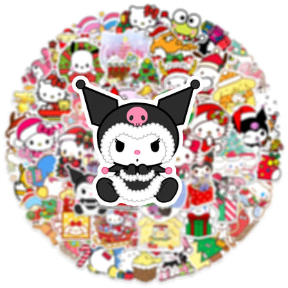 50PCS Hello Kitty Christmas Stickers, Sanrio Stickers, Kuromi Cute Cartoon Characters, Waterproof Graffiti Stickers