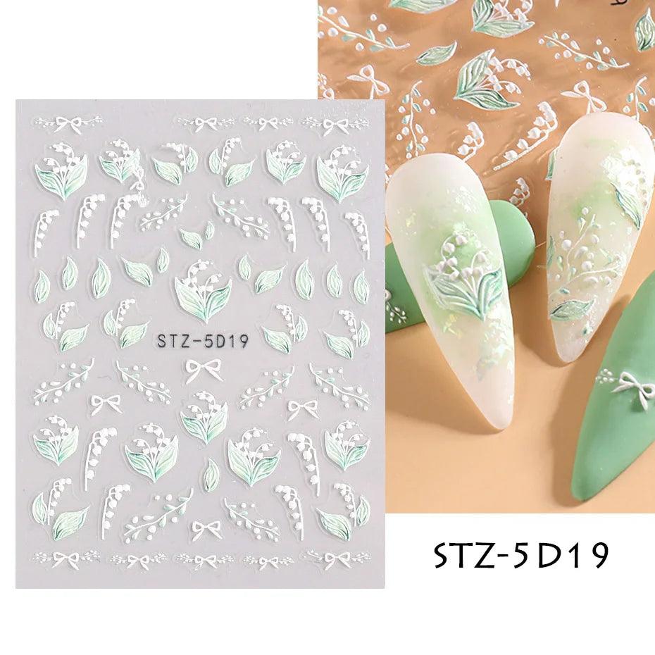 5D Belt Nail Sticker Summer Nail Art Decals Flowers White Daisy 3D Manicure Nail Gel Self Adhesive Stickers Designs Decorations