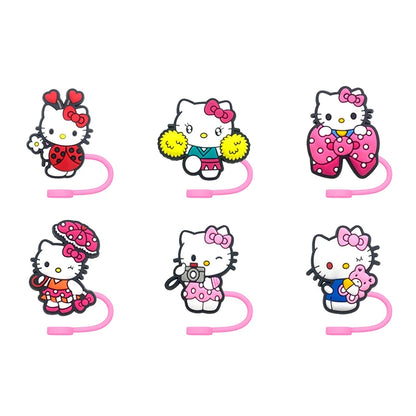 Hello Kitty Straw Cover Cap 10MM Drink Straw Plug Splash Proof Drinking Fit Cup Straw Cap Eco-friendly Charm Pendant Party Gift