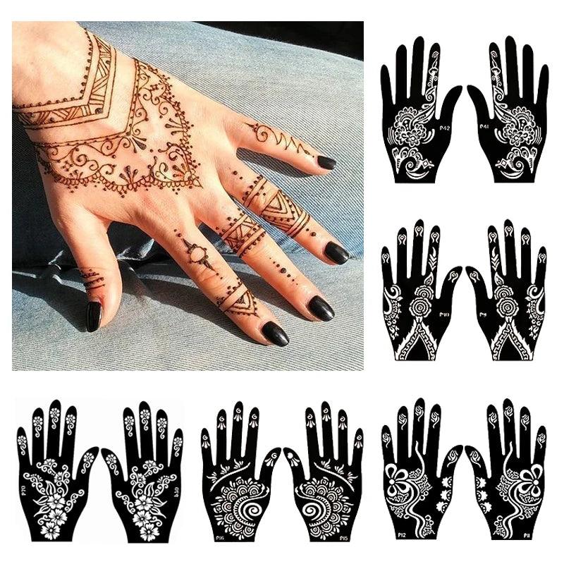 2pcs Henna Tattoo Stencils Templates For Women Temporary Tattoo Indian Fashion Flower Wedding Tattoo Supplies For DIY Body Art