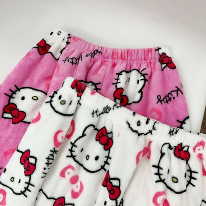 New Sanrio Hello Kitty Kuromi Summer Shorts Cartoon Casual Women's Coral Plush Elastic Soft Shorts Comfortable Home Shorts Gift