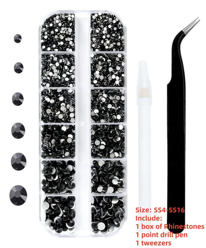 12Gird 3D Glass AB Crystal Nail Art Rhinestones Kit Flatback Round Bead Charm Gem Stones Jewelry Diamond with Tools for Nail Art