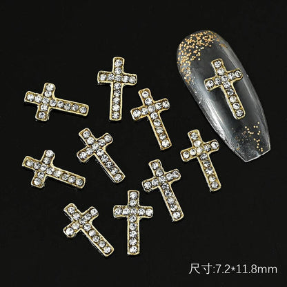 10/20Pcs Classic Full Glitter Rhinestones 3D Cross Nail Charms Luxury Alloy Nail Art Jewelry Manicure Accessories Nail Parts #JE