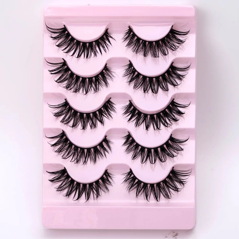 NEW 5Pairs Natural 3D Dramatic Fairy Clusters Manga Lashes Fake Eyelashes Wet Look Cosplay Lashes