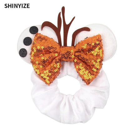 New Chic Disney Mickey Mouse Ears Hair Scrunchies Sequins 4"Bows Elastic Headband Women Velvet Girls DIY Hair Accessories Gift