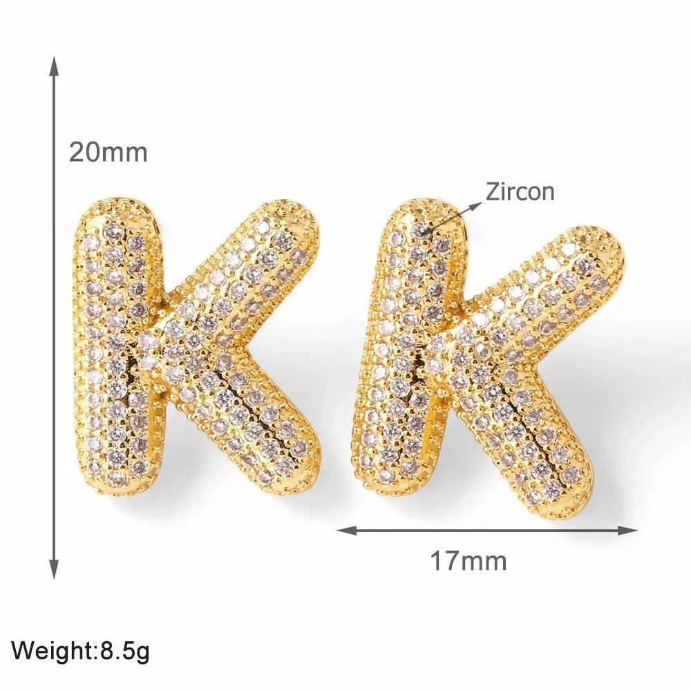 FLOLA Clear Crystal Bubble Letter Earrings for Women Copper Gold Plated Initial Ear Studs Name Jewelry Gifts ersa009