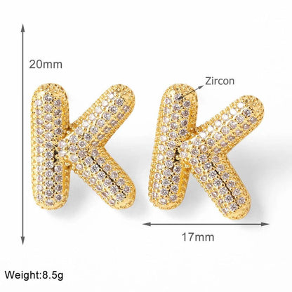 FLOLA Clear Crystal Bubble Letter Earrings for Women Copper Gold Plated Initial Ear Studs Name Jewelry Gifts ersa009