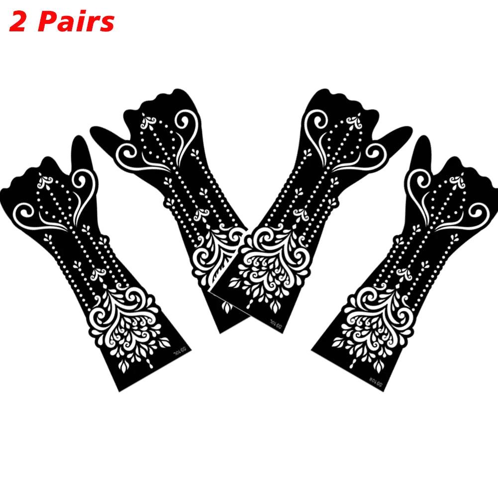 2Pairs/Lot Large Henna Tattoo Kit Stencils Women Girls Hand Arm Body Paint Henna Tattoo Templates Stencil DIY Indian Style