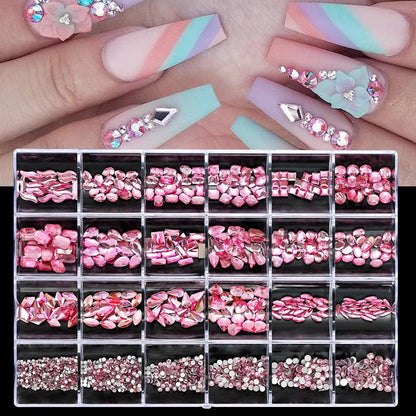 Nail Decoration Set with 1 Boxes 240Pcs Nail Art 3D Rhinestones Big Mix Sizes 3D Crystal Diamonds Metal Charms Gems Stones ,M(1)