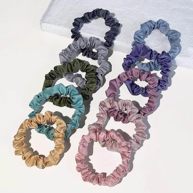 10pcs/pack Women Colorful Skinny Elastic Hair Band Solid Color Satin Scrunchies 6.5cm Small Hair Rope Simple Head Band Hair Tie