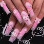 HelloKitty Press on False Nail Sanrio Accessories Y2k Kawaii Cartoon Design Fake Nails Long Detachable Manicure Girls Gift