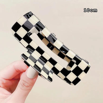 Vintage Women Girls Acrylic Checkered Hair Claw Shark Clip Geometric Grid Headband Hair Clips Hairpins Fashion Hair Accessories