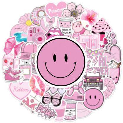 50PCS Pink VSCO Cute Girl Stickers Aesthetic Skateboard Laptop Guitar Graffiti Luggage Car Sticker Waterproof Decal Toys